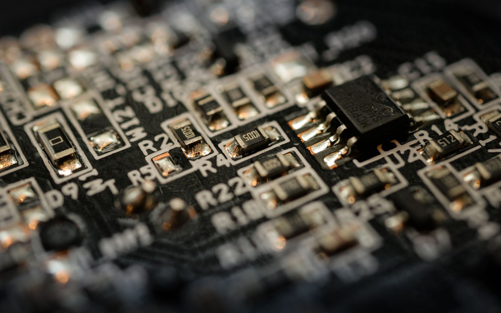 Macro photograph of a Yamaha MA-3 audio chip on a circuit board